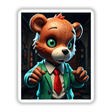 A Macabre Scary Bear cartoon character in a suit and tie, featuring distinctive eyes and a prominent red tie, available as stickers or digital artwork from Decal Venue.