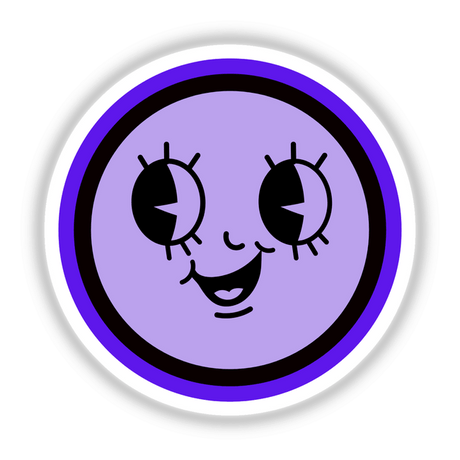 Purple Cute Smiley Face cartoon logo featuring a black and purple design, available as stickers or digital artwork from Decal Venue.