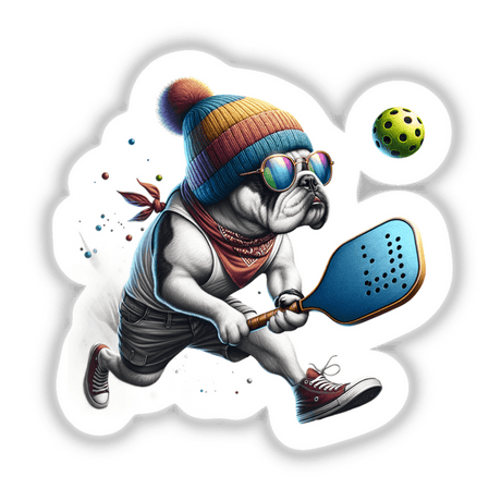 Trendy Bulldog Dog Playing Pickleball