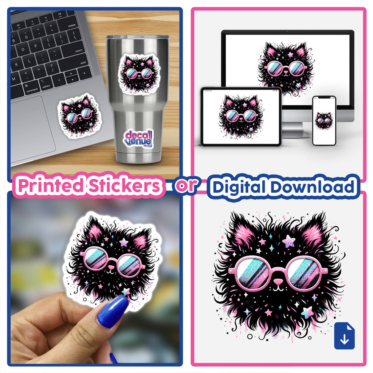 Cool Black Fluffy Cat with Sunglasses Digital Artwork