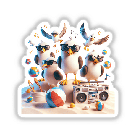 Seagulls Having a Beach Party Boombox