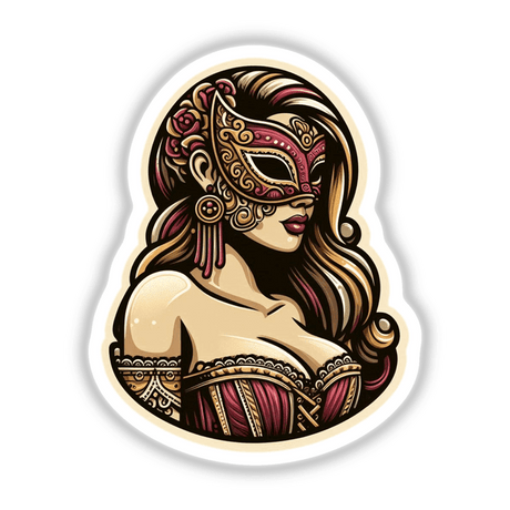 Masked woman illustration available as stickers or digital artwork, featuring a detailed sketch of a woman wearing a mask.