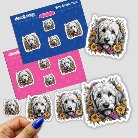 Goldendoodle Dog Portrait Floral Accents PA48