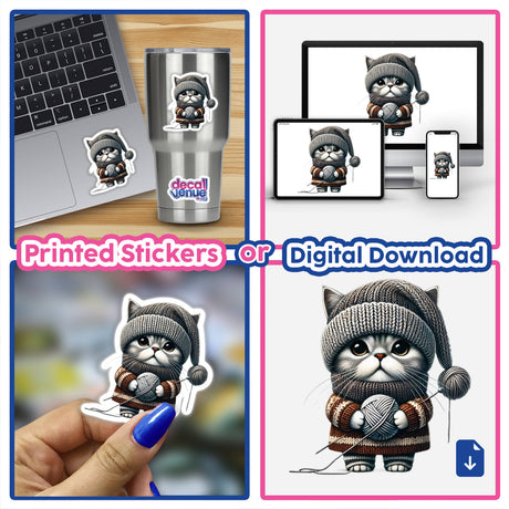 Scottish Straight Cat Gnome Holding Ball of Yarn