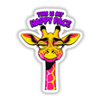 This Is My Happy Face Cute Grumpy Giraffe: A whimsical cartoon giraffe illustration with a cheerful expression, available as vinyl stickers or digital artwork from Decal Venue.