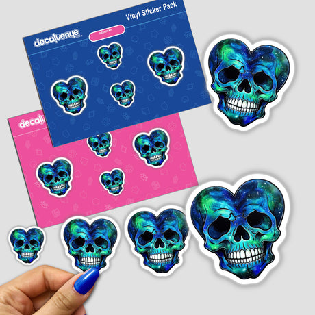 Galactic Heart Skull sticker featuring a skull design within a heart shape, available as a vinyl sticker or digital artwork from Decal Venue's unique collection.