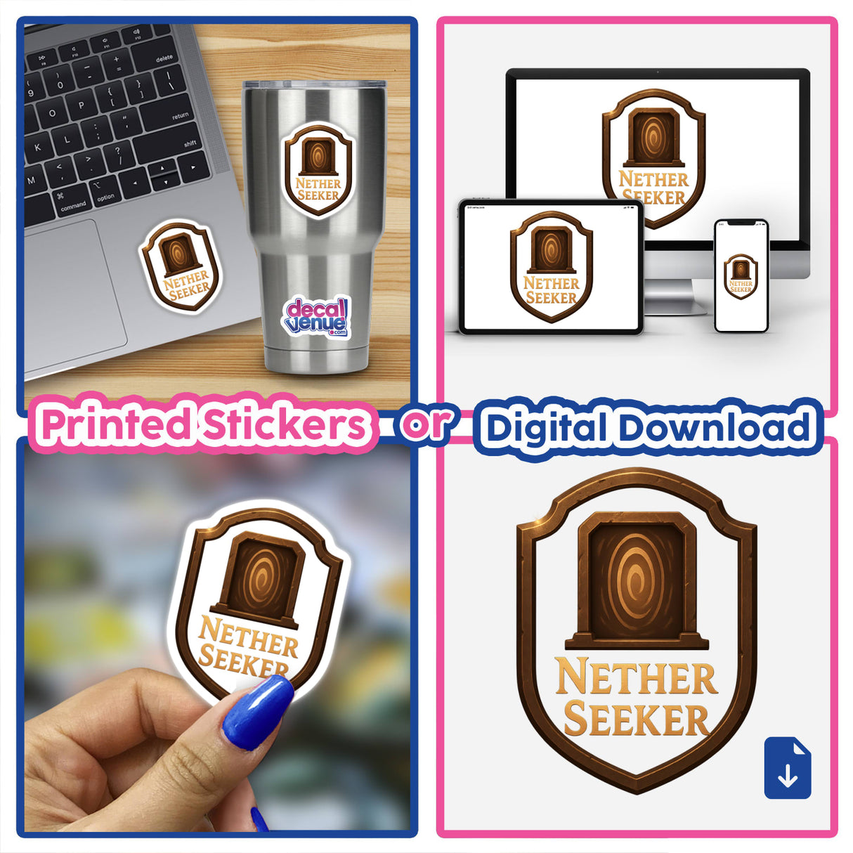 Nether Seeker – RPG-Style Skill Badge (Bronze Portal Emblem) featuring intricate design elements, available as stickers or digital artwork, ideal for fans of unique vinyl decals or RPG enthusiasts.