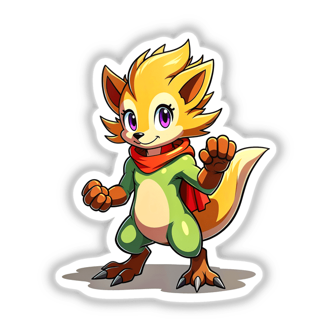 Furry Fighter - Happy Haze The Hedgehog cartoon illustration featuring a playful fox with exaggerated features, available as stickers or digital artwork from Decal Venue.