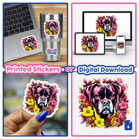 Boxer Dog Portrait Floral Accents PA50