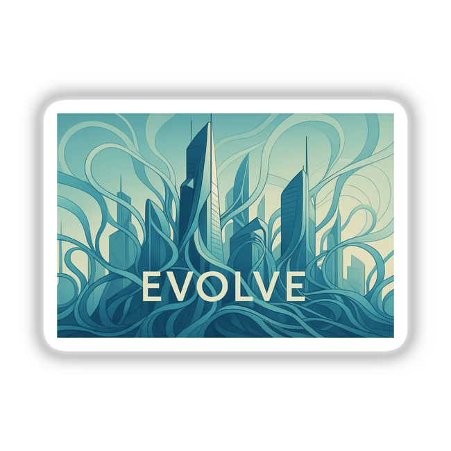 Evolve Futurist Architecture Organic Geometry Sticker or Clipart featuring intricate, motivational city art design, available with commercial rights. Ideal for unique vinyl sticker or digital art enthusiasts.