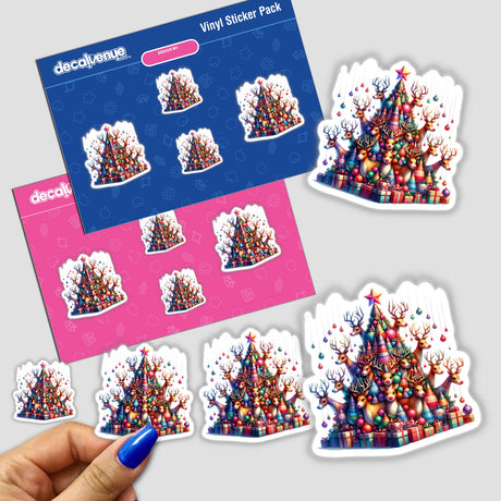 Reindeer Christmas Tree sticker pack featuring festive designs with reindeers and presents, available as stickers or digital artwork, highlighting Decal Venue's unique, holiday-themed collection.
