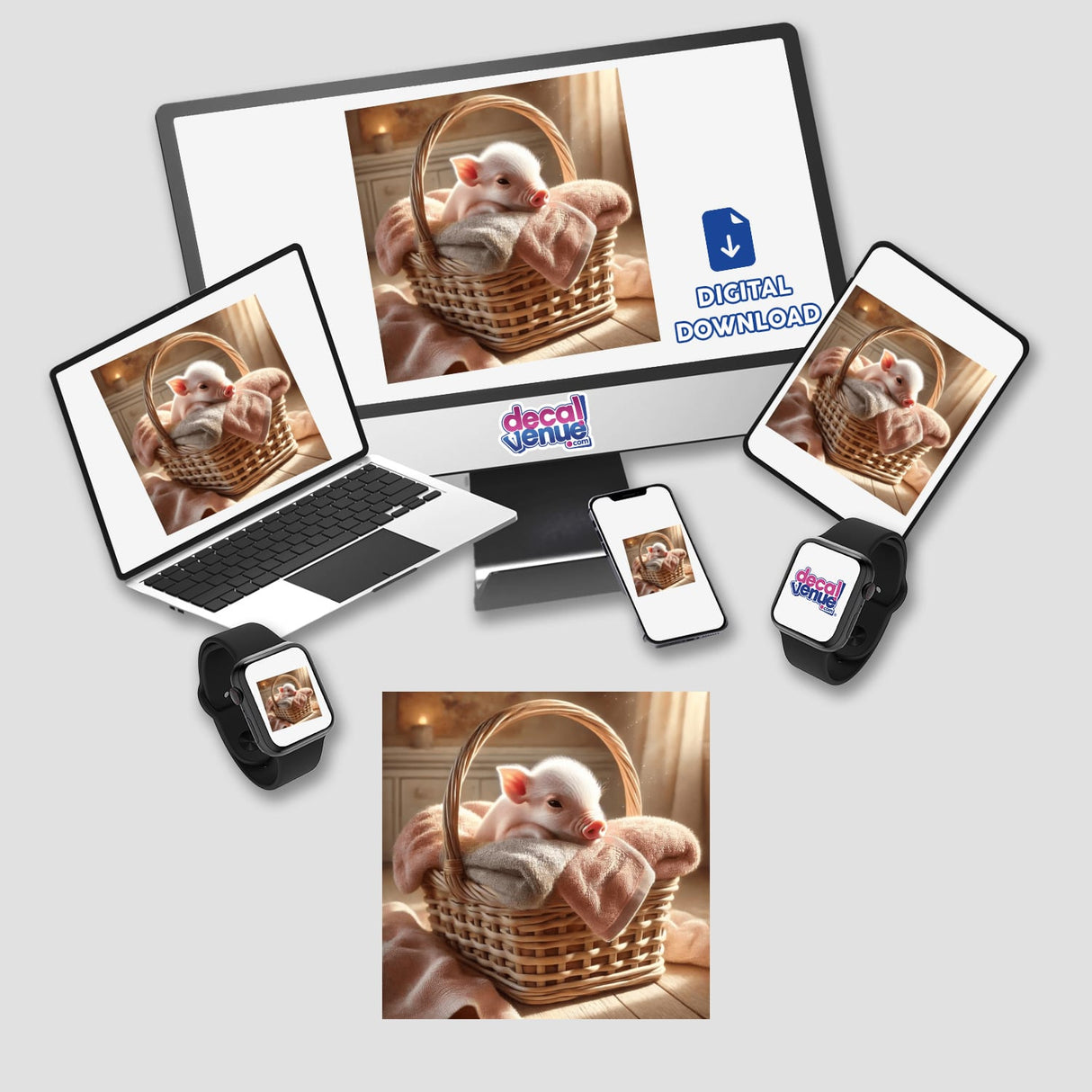 Piglet in Basket of Soft Towels