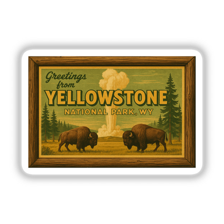 Greetings from Yellowstone Postcard Sticker or Clipart features vintage park art, available as stickers or digital artwork, embodying Decal Venue's unique vinyl and digital art offerings.