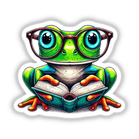 Frog With Reading Glasses Open Book