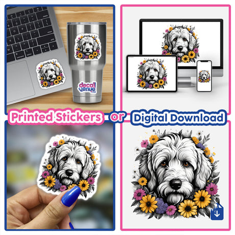 Goldendoodle Dog Portrait Floral Accents PA49