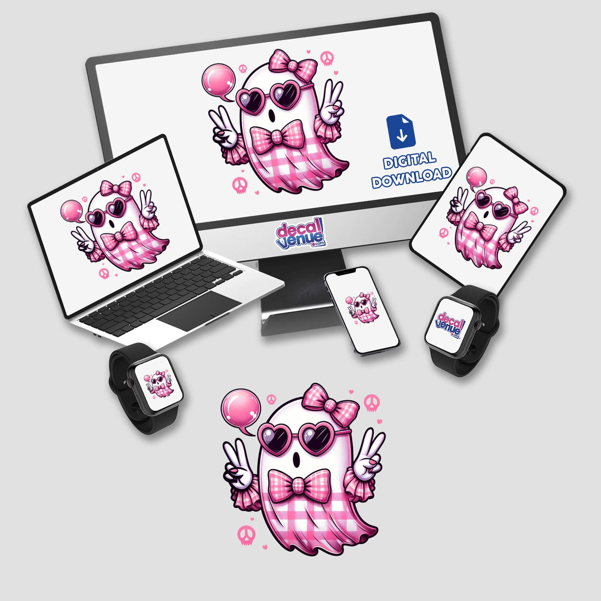 Pink Plaid Peace Bubble Ghost