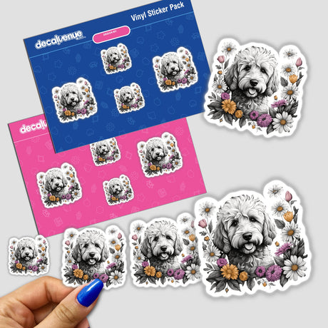 Golden doodle Dog Portrait Floral Accents PA44