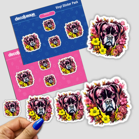 Boxer Dog Portrait Floral Accents PA50