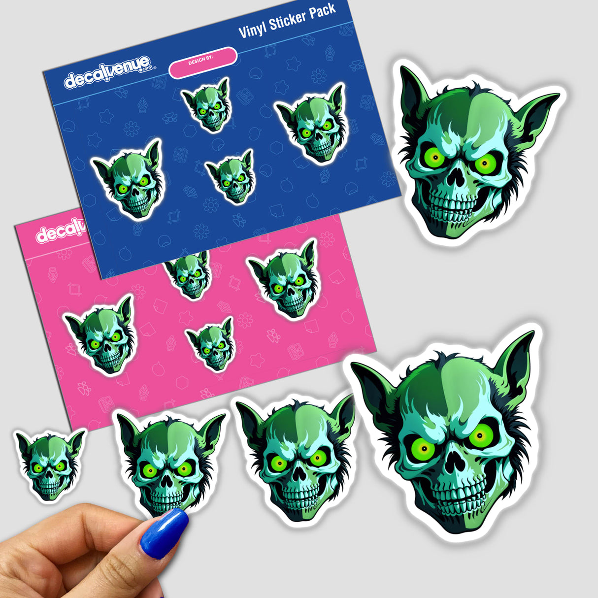 Hybrid Human Dog Skull sticker featuring a cartoon skull design, part of a unique vinyl sticker collection. Available as physical stickers or digital artwork from Decal Venue.