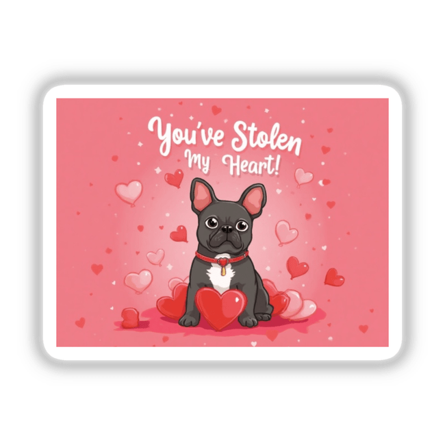 French Bulldog Sticker and Clipart with Commercial Rights – Adorable Dog Valentine’s Day Design featuring a cartoon French Bulldog surrounded by hearts, available as stickers or digital artwork.