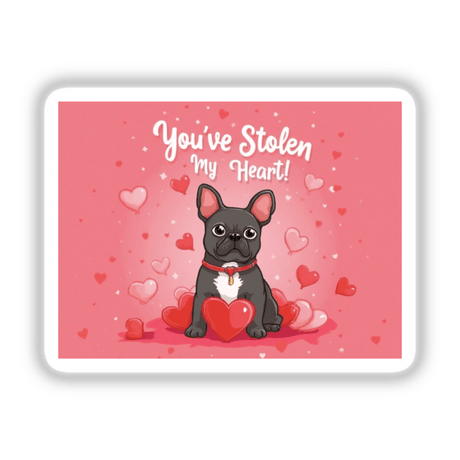 French Bulldog Sticker and Clipart with Commercial Rights – Adorable Dog Valentine’s Day Design featuring a cartoon French Bulldog surrounded by hearts, available as stickers or digital artwork.