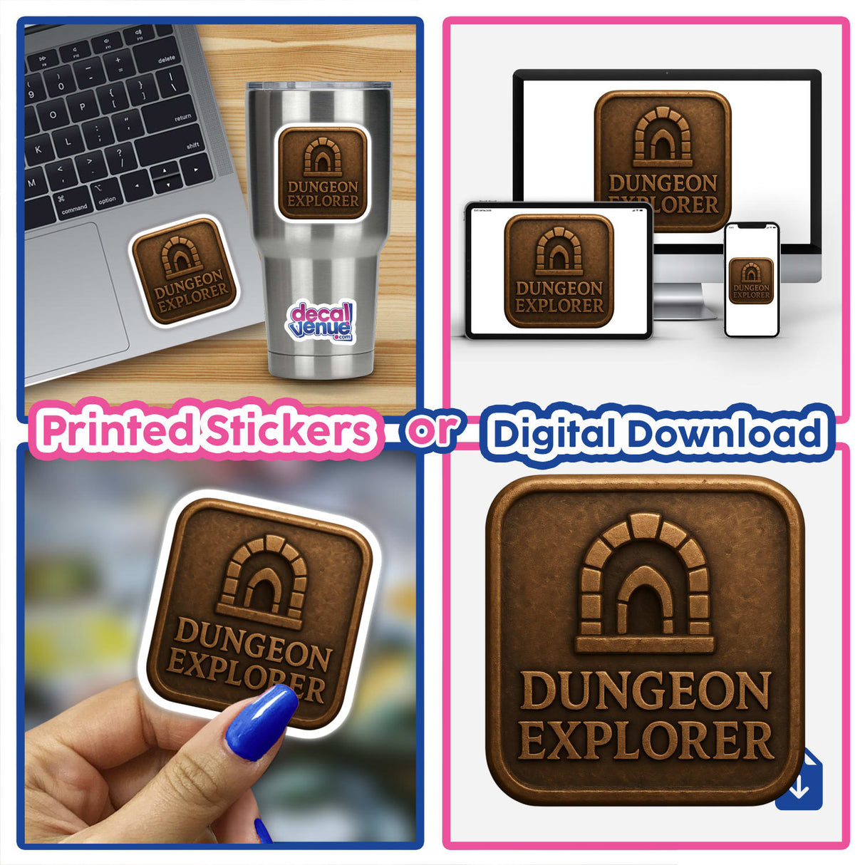 Dungeon Explorer – RPG-Style Skill Badge (Bronze Adventure Token) featuring intricate, embossed elements, available as vinyl stickers or digital artwork. Reflects Decal Venue's unique design ethos.