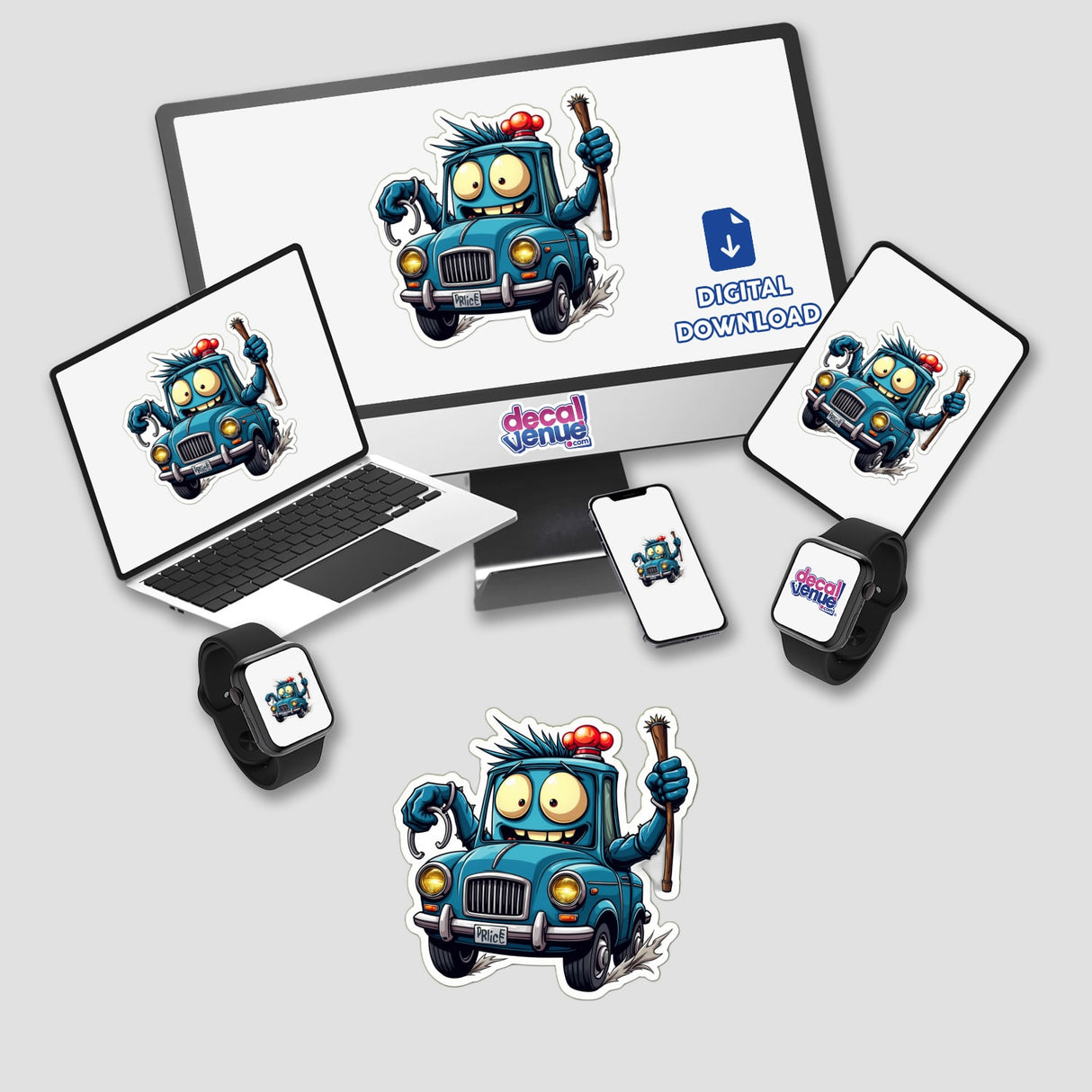 Calhambeque Algema stickers or digital artwork featuring a blue cartoon car.