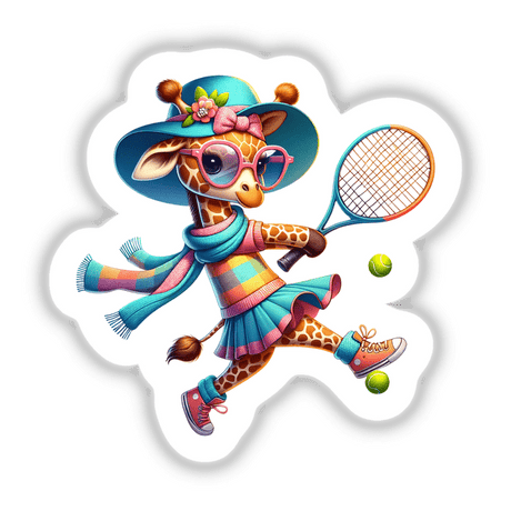 Stylish Giraffe Playing Tennis