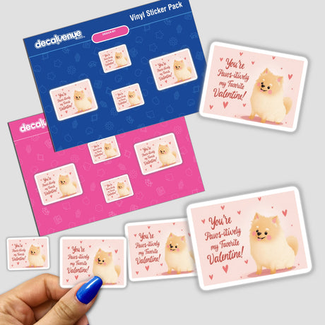 Pomeranian Sticker and Clipart with Commercial Rights – Cute Dog Valentine’s Day Design featuring a cartoon Pomeranian, hearts, and playful design elements, available as stickers or digital artwork.
