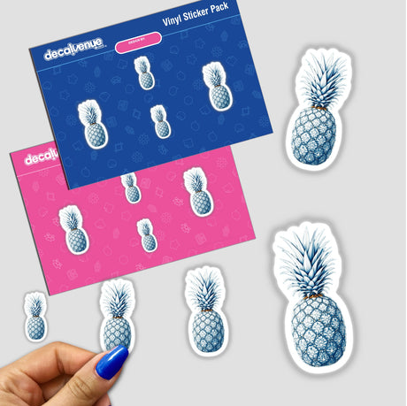 Chinoiserie Pineapple sticker pack held in hand, featuring intricate designs of pineapples, available as stickers or digital artwork from Decal Venue.