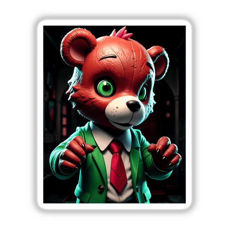 Macabre Scary Bear cartoon character in a suit and tie, available as stickers or digital artwork.