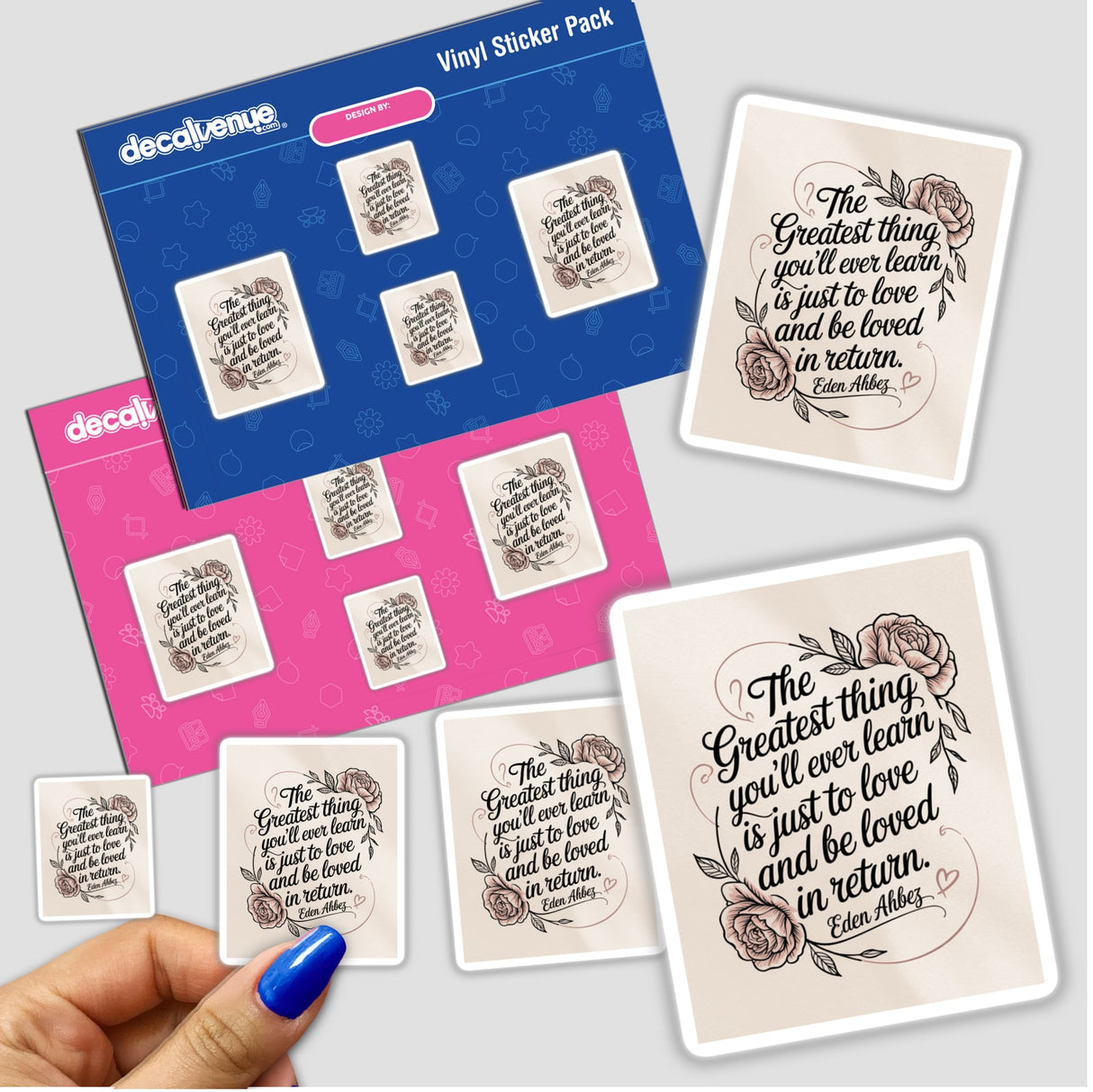 Greatest Thing to Love Quote Sticker or Clipart featuring an Eden Ahbez rose design, available as a sticker or digital artwork with commercial rights.
