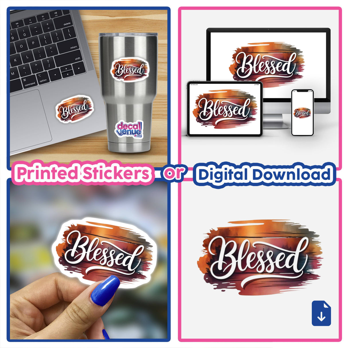 Collage of laptops and stickers featuring the Fall Aesthetic Blessed Clipart – Download with Commercial Use and Sticker Option.