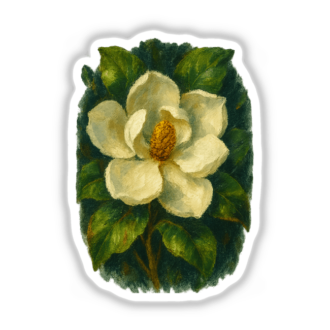 Louisiana Mississippi State Flower Sticker or Clipart with Commercial Rights features a detailed Magnolia Blossom Art, ideal as a vinyl sticker or digital artwork for creative projects.