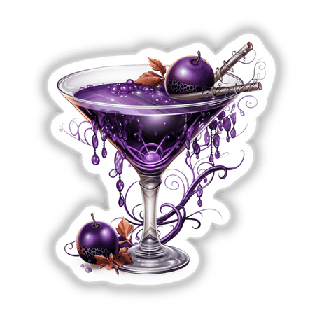 Spooky Purple Martini sticker or digital art, featuring a glass of purple liquid with fruit, perfect for adding a unique touch to your collection.