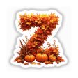 Thanksgiving Letter Z Clipart - Fall Leaves and Pumpkins Design - Stickers or Commercial Use Download, showing a letter Z made from pumpkins and leaves.