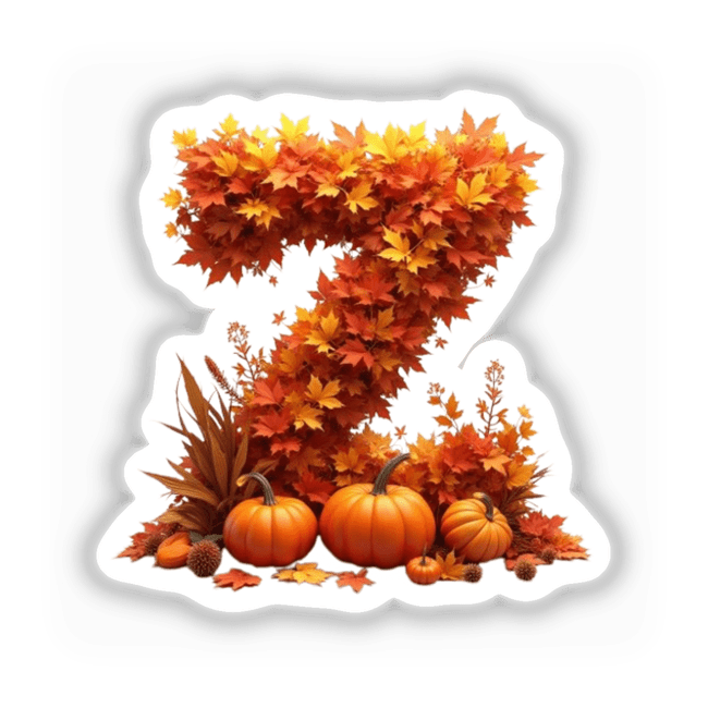 Thanksgiving Letter Z Clipart - Fall Leaves and Pumpkins Design - Stickers or Commercial Use Download, showing a letter Z made from pumpkins and leaves.