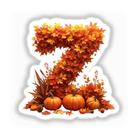 Thanksgiving Letter Z Clipart - Fall Leaves and Pumpkins Design - Stickers or Commercial Use Download, showing a letter Z made from pumpkins and leaves.