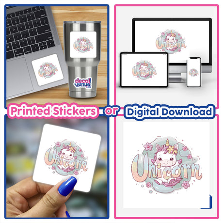 Cute unicorn digital artwork by Visual Vibes featuring a whimsical, colorful unicorn design - available as printed stickers or digital download from Decal Venue.