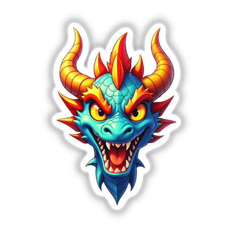 A Cool Fantasy Dragon cartoon illustration, showcasing a dragon with horns, available as stickers or digital artwork from Decal Venue.
