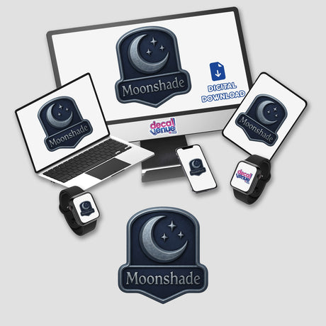 Moonshade – RPG-Style Skill Badge featuring a detailed silver and indigo night emblem, available as unique stickers or digital artwork, reflecting Decal Venue's focus on distinctive vinyl creations.