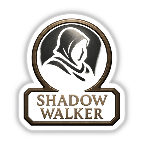 Shadow Walker – RPG-Style Skill Badge showcases a stealth crest design, available as detailed stickers or digital art, embodying the unique vinyl artistry Decal Venue is known for.