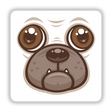 Cartoon Pug Mug Puppy Dog Face illustration, showcasing a playful cartoon dog face. Available as stickers or digital artwork, reflecting Decal Venue's unique vinyl sticker and digital art offerings.
