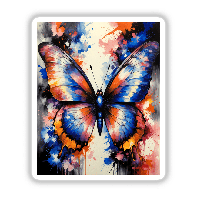 A Pretty Colorful Butterfly depicted in vibrant artwork, available as unique stickers or digital art from Decal Venue, showcasing intricate wing patterns and artistic flair.