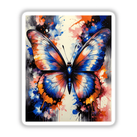 A Pretty Colorful Butterfly depicted in vibrant artwork, available as unique stickers or digital art from Decal Venue, showcasing intricate wing patterns and artistic flair.