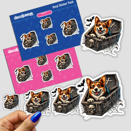 Vibrant Halloween Corgi Stickers - Spooky Coffin and Bat Decals from DecalVenue