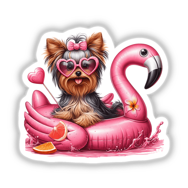 Summertime Yorkie Dog on Flamingo Float