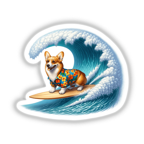 Corgi Surfing Wearing Hawaiin Shirt