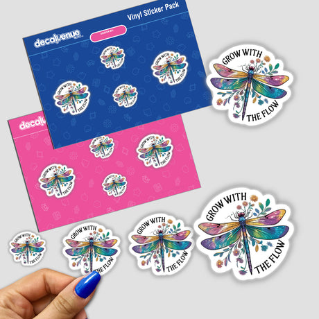 Dragonfly quote sticker featuring a cartoon dragonfly and motivational text, available as a vinyl decal or digital artwork from Decal Venue.