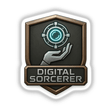 Digital Sorcerer – RPG-Style Skill Badge featuring intricate bronze and silver tech emblem design, available as unique stickers or digital artwork, embodying Decal Venue's signature style of distinctive vinyl creations.